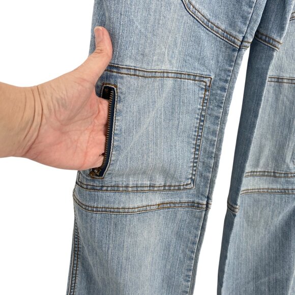 Cest Toi Womens L Stretch Denim Overalls Y2K Hip Hop Zipper Pockets American - Picture 13 of 16